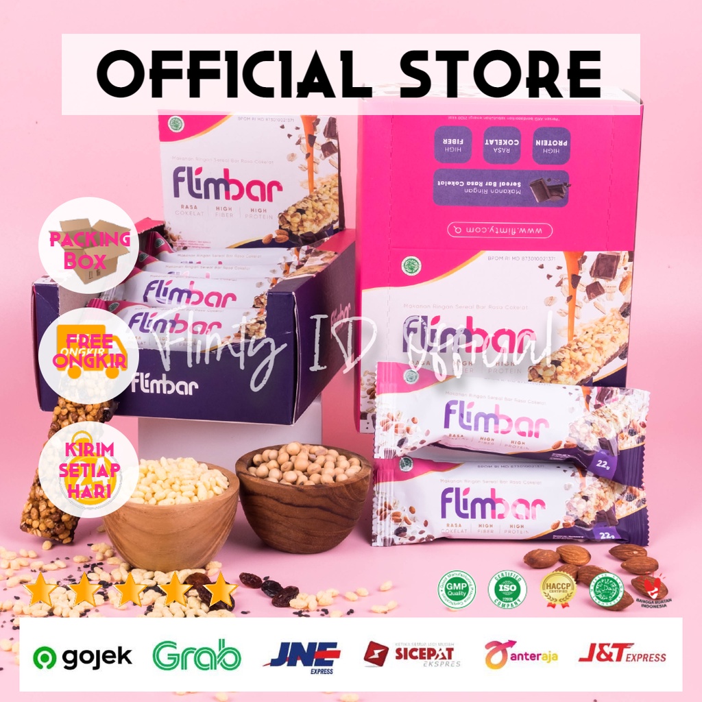 

Flimbar Flimty 1 Box 12 Sachet Sereal Bar Rasa Cokelat Zero Kalori Protein Tinggi GRAB GOJEK