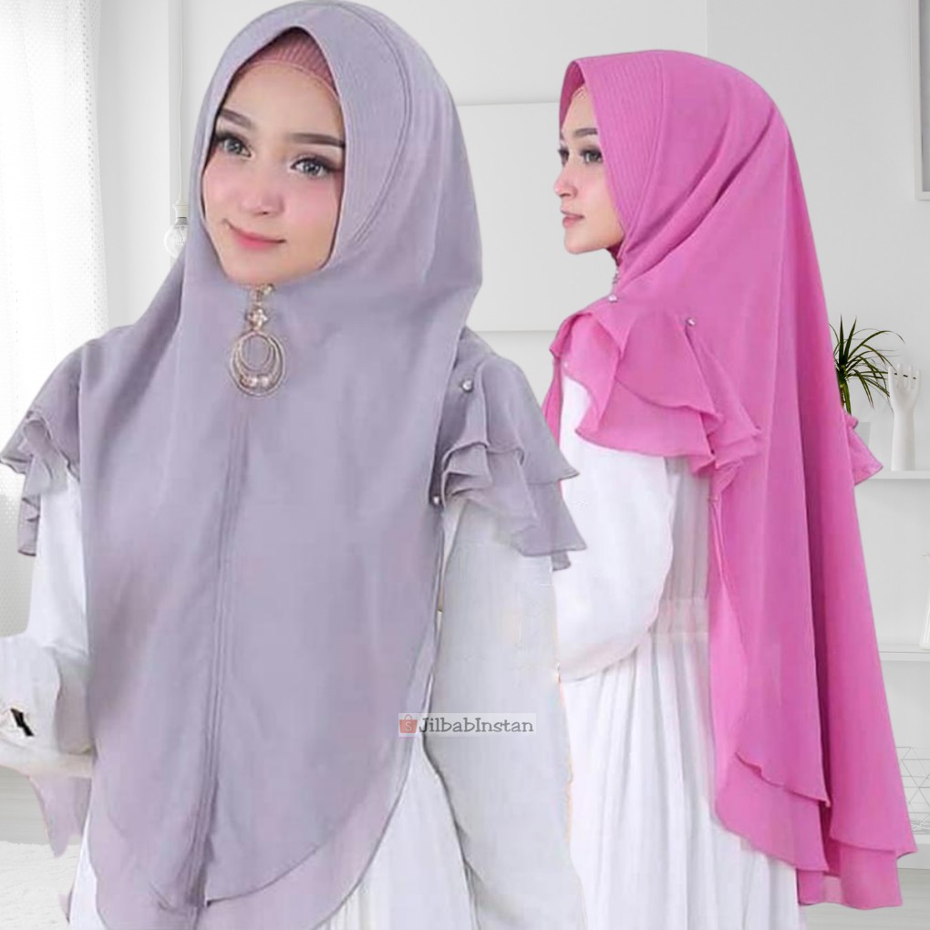 Jilbab/Hijab/Kerudung Khimar Langsung Pakai Instan Soft Pet Antem Dua Lapis Ceruti Swarovski/Hanum