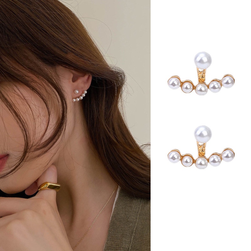 [Harga Grosir]Anting Stud Hias Mutiara Dua Sisi Gaya Korea Untuk Wanita/Hot Sale