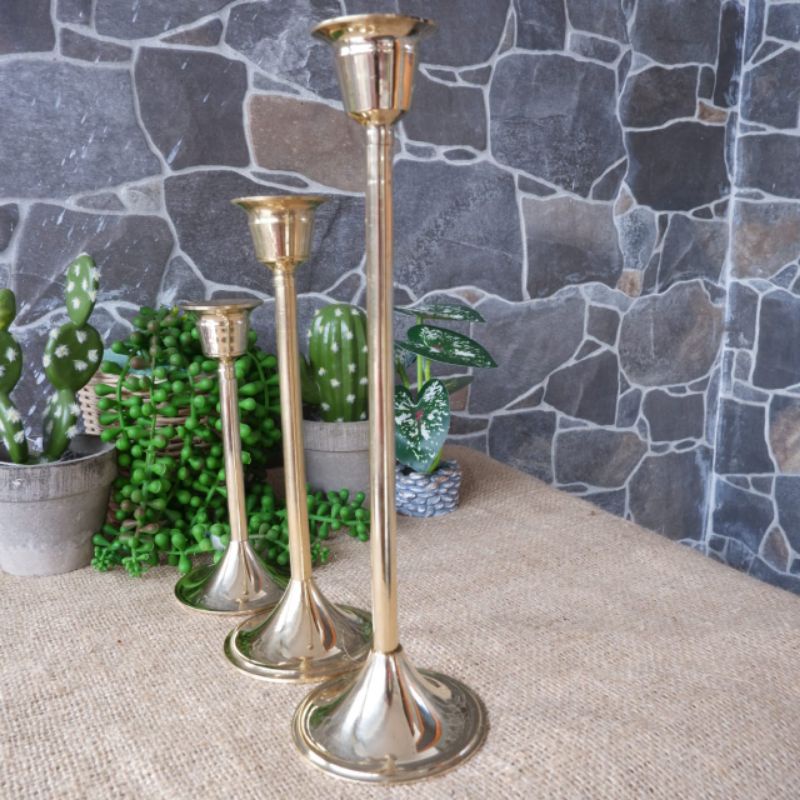 TEMPAT LILIN KUNINGAN PANJANG 15CM, 20CM, 25CM AKSESORIS RUANGAN KOLEKSI BARANG ANTIK PAJANGAN RUMAH