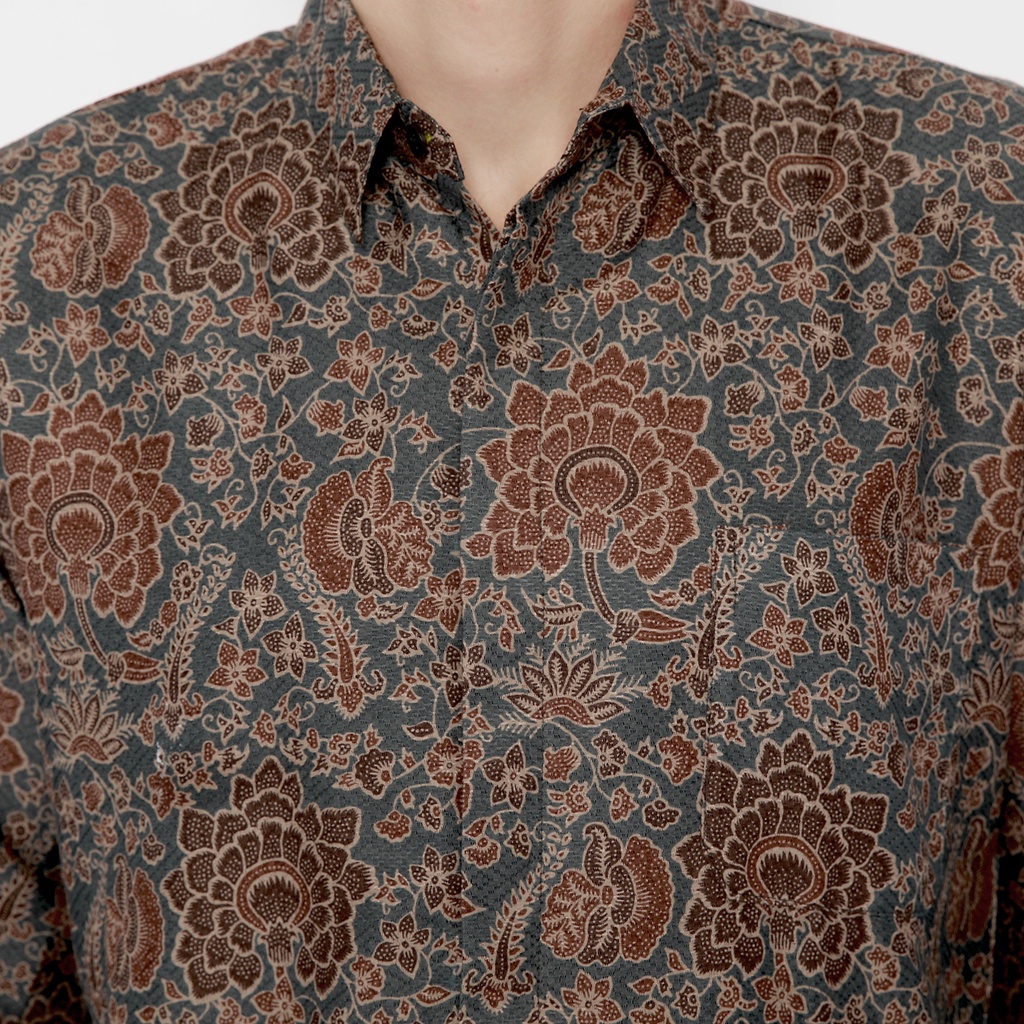 KEMEJA BATIK PRIA Dobby Lengan Panjang Slimfit Premium Warna Abu Grey Coklat 727284 Cap 72 - Baju Kemeja Atasan Pakaian Setelan Batik Pria Cowok Laki Laki Remaja Keluarga Kantor Lengan Panjang Modern Slimfit Slim Fit Premium Kekinian