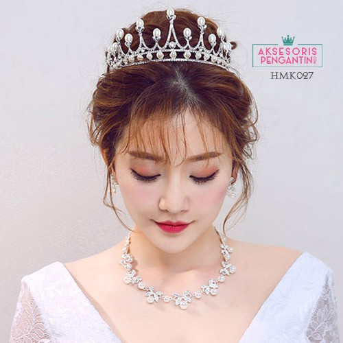 Aksesoris Royal Pengantin Wanita l Paket Crown Kalung Anting Wedding- HMK027