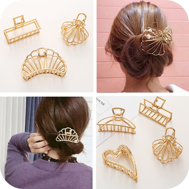 Jepit Rambut Minimalis Gaya Retro Korea Bahan Alloy Warna Gold untuk Wanita