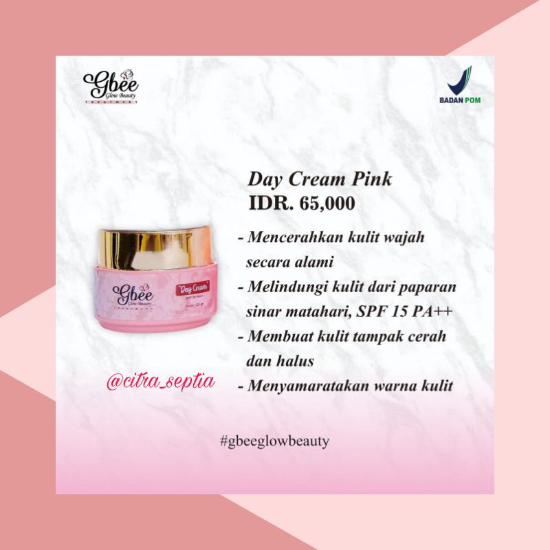 (TERMURAH) ECERAN/SATUAN GBEE GLOW BEAUTY SKINCARE BPOM-Day Cream Pink