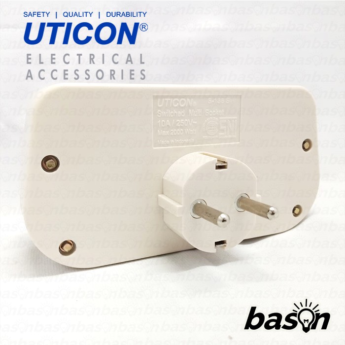 UTICON S138SW - Stop Kontak Arde Triple Socket + Saklar