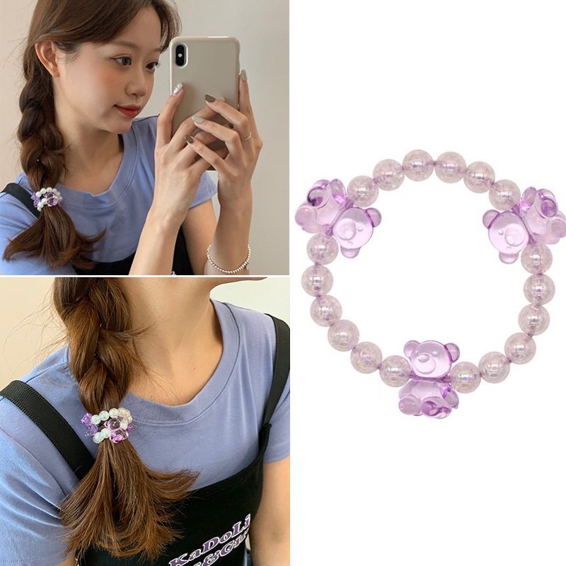 Gelang Tangan Cute Bear Bracelet Head Rope Crystal Beads Hair Tie Ins Hand Aksesoris Wanita