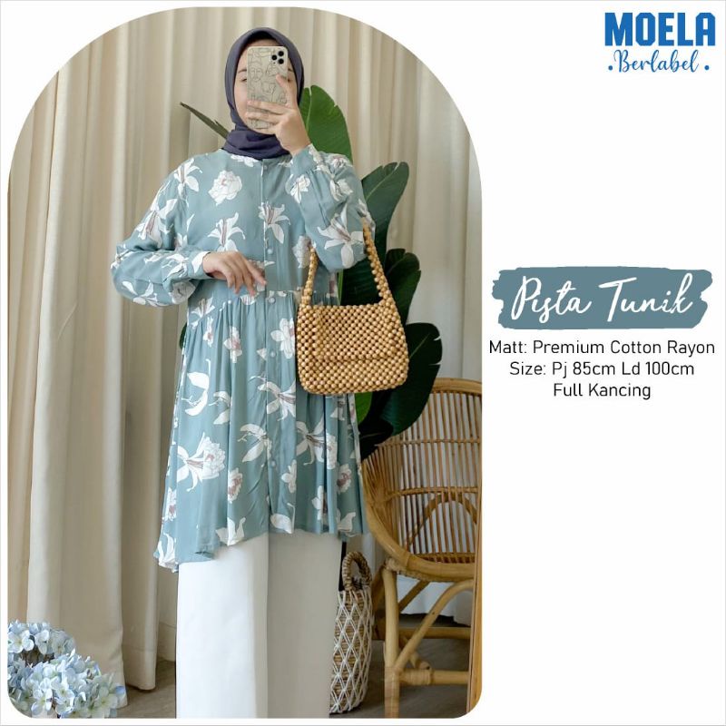 PISTA TUNIK long tunic atasan wanita rayon premium bunga-bunga viral original MOELA