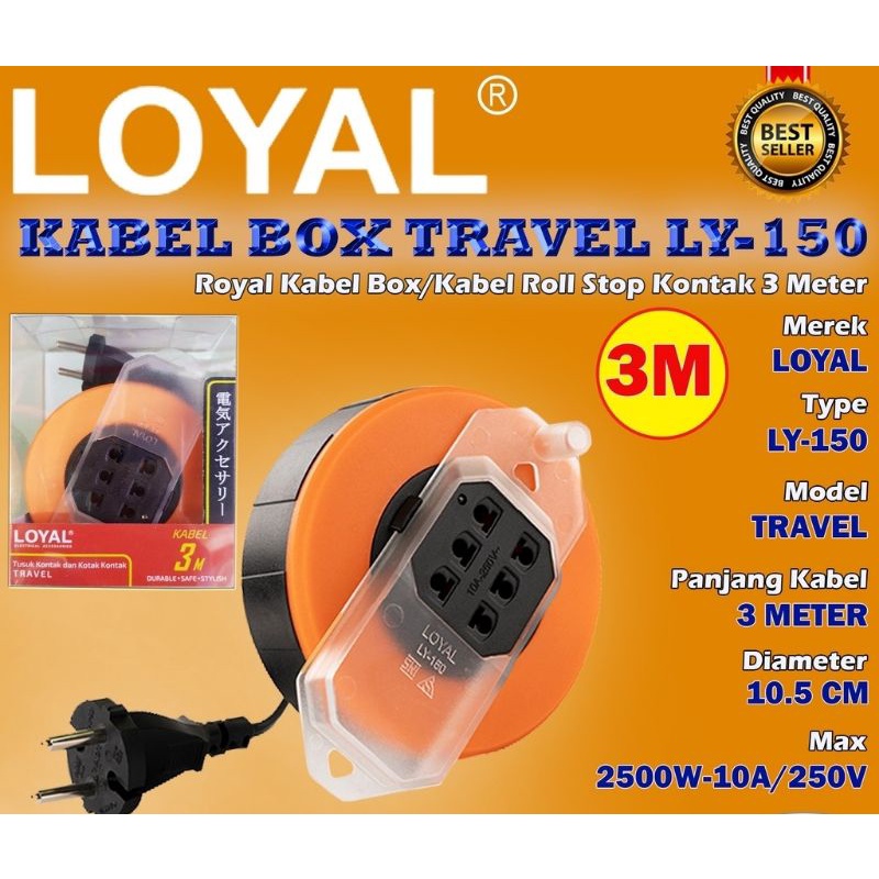 Kabel Roll Travel LY-150 Loyal 3m 3lubang / Kabel Box Travel Loyal LY150 Colokan Kabel Roll Oloran