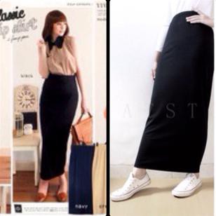 Rok Panjang Polos Hitam Kaos Skirt Skinny Span Kerja Skiny
