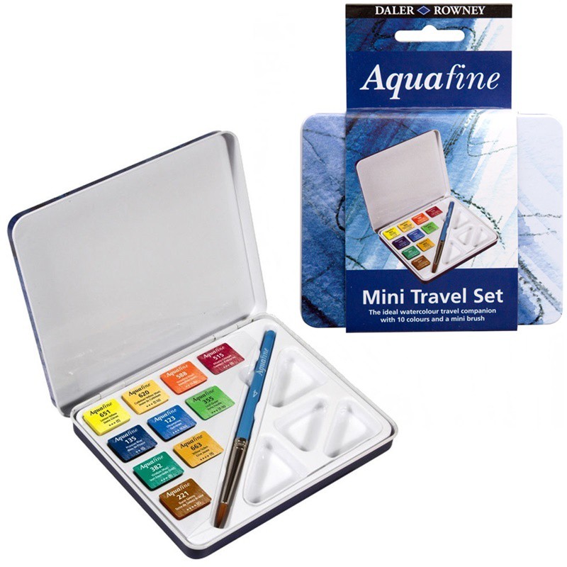 Daler Rowney: Aquafine Mini Travel Watercolor Half Pan Set of 10