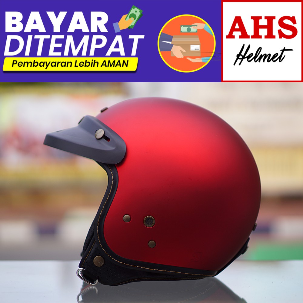 ( TERMURAH ) Helm Bogo NJS Bogo Retro Njs NR 80 Free Pet topi helm njs bogo helm retro dewasa njs-Maroon doff