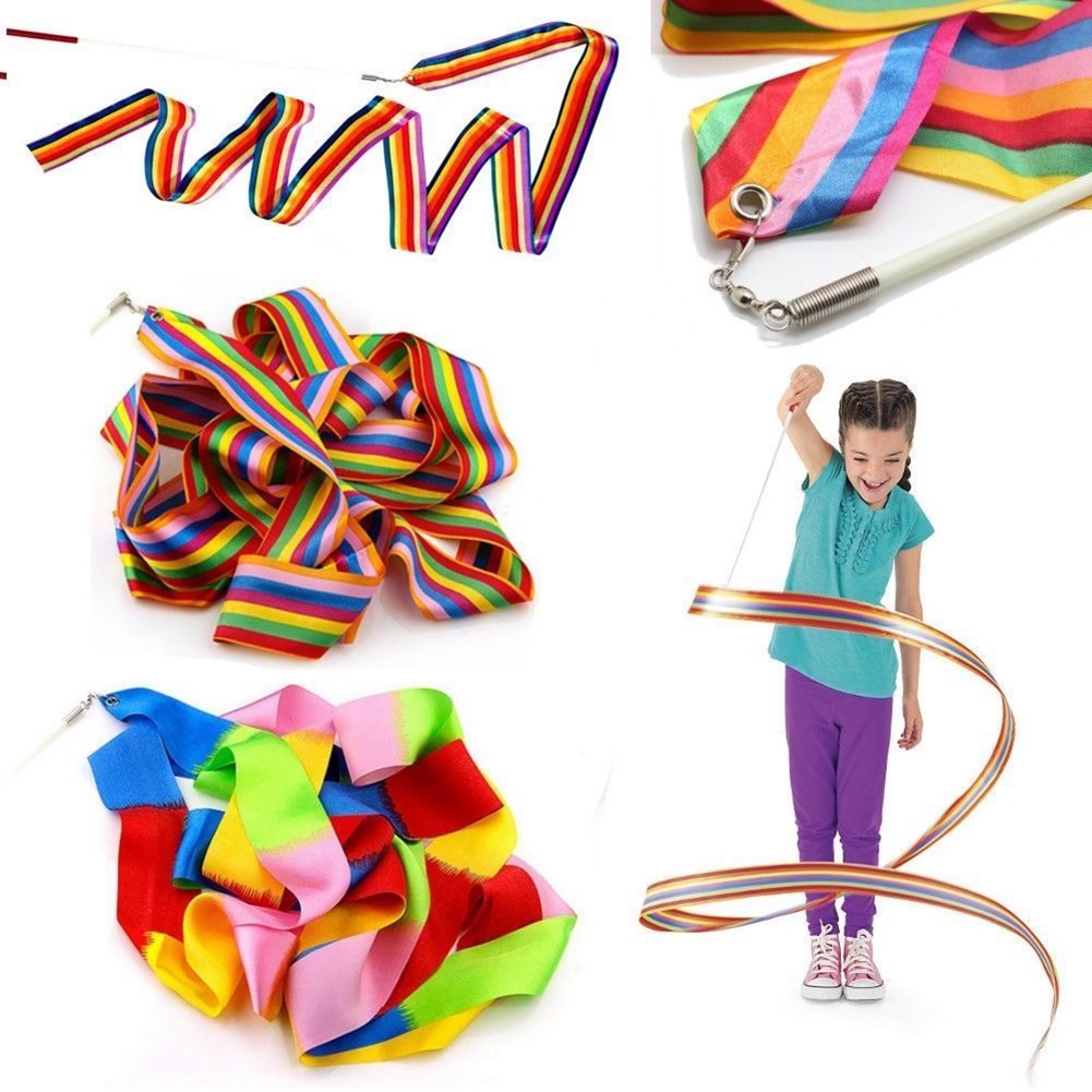 canaan 4M Colorful Dance Ribbon Gym Rhythmic Art Gymnastic Streamer Twirling Rod Stick