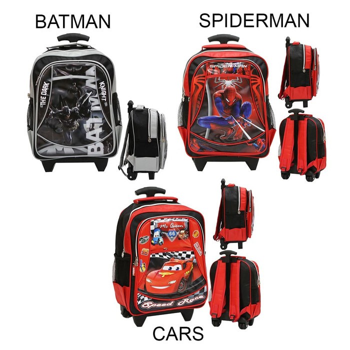Tas Trolley Anak TK Spiderman - Batman - Cars Gambar Soft Timbul 3 Kantung