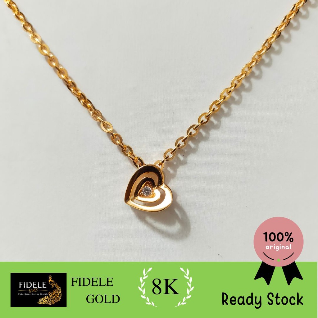 Kalung Hati Love Permata Ringan Kalung Simple Emas Asli Kadar Muda 375