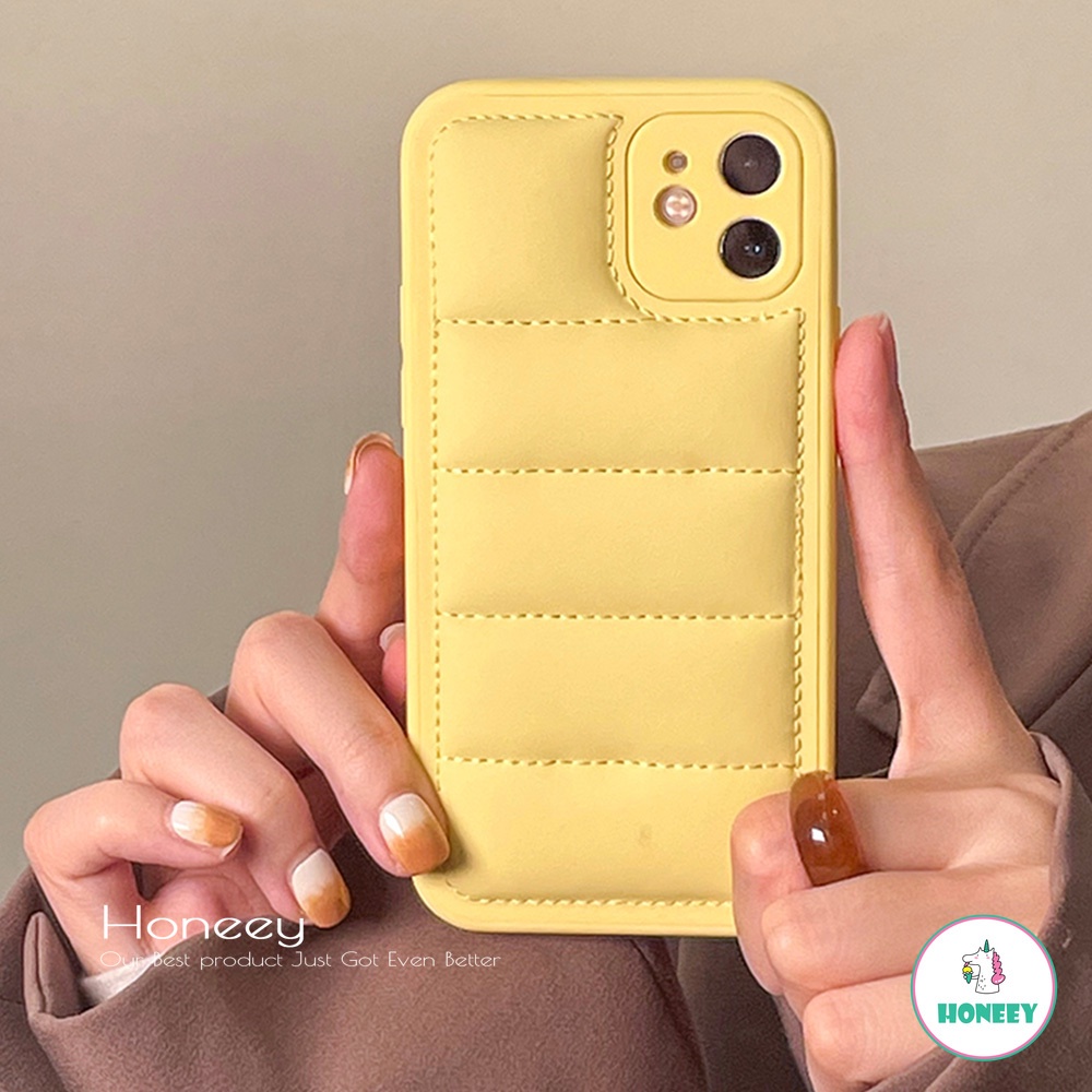 Soft Case TPU Tebal Shockproof Motif Jaket Down 3D Kuning Untuk IPhone 14 13 12 11 Pro Max X XS XR 8 7 Plus