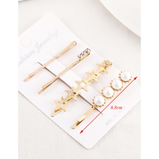 LRC Jepit Rambut Fashion Gold Pearl Hair Clip Set Y61543