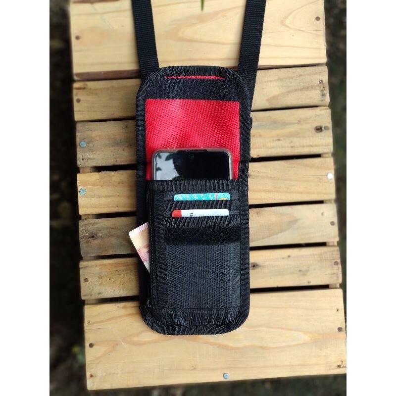 Tas Hp mini selempang gantung leher hanging wallet tempat kartu atm minor polos HP02 HITAM