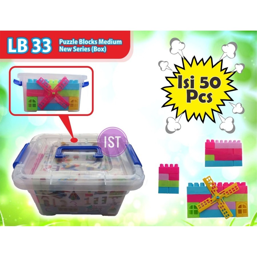 mwn.toys Mainan Puzzle Blocks Container isi 50 pcs No. LB33
