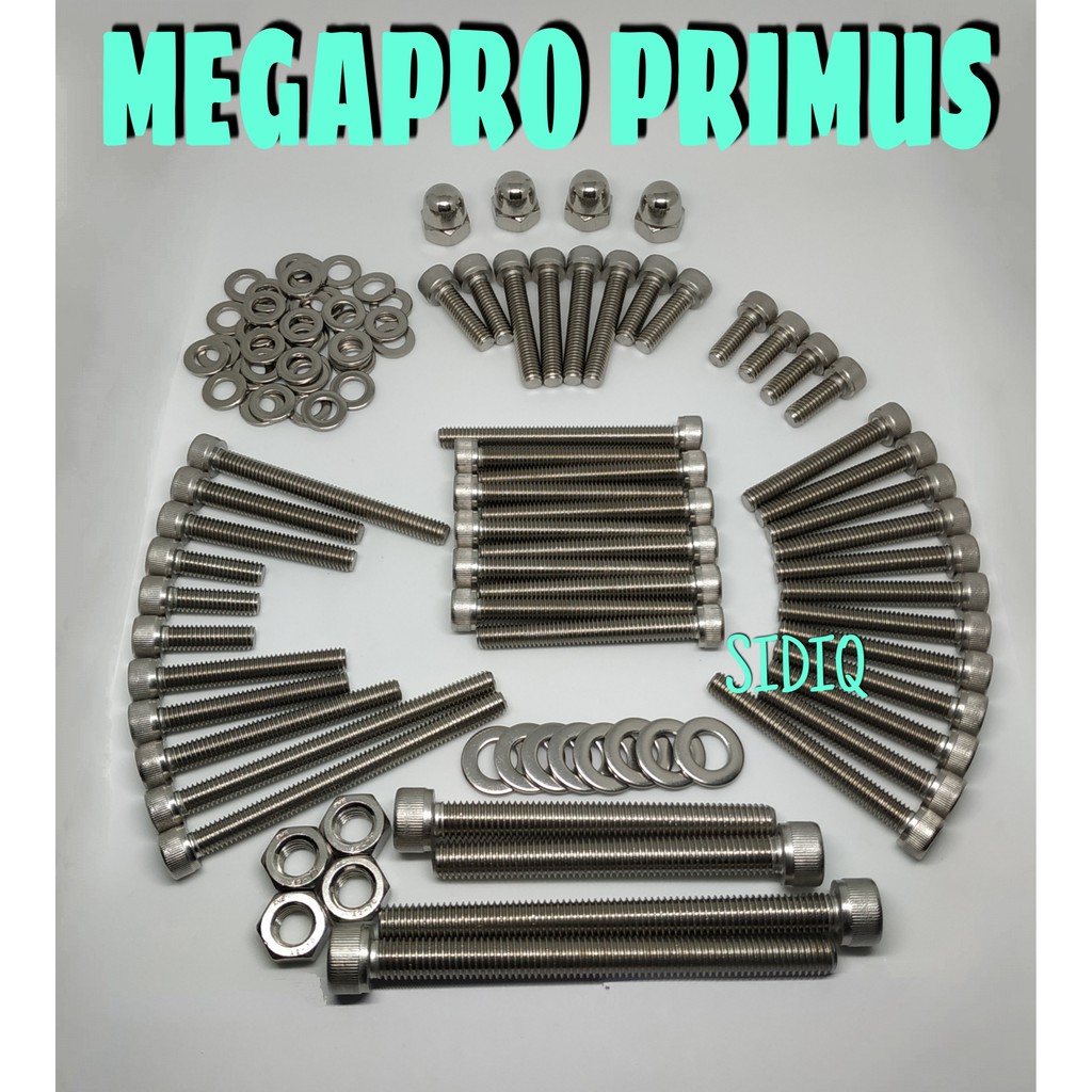 Baut L Stainless Full Set Pangkon Mesin Depan MEGAPRO PRIMUS MP PRIMUS