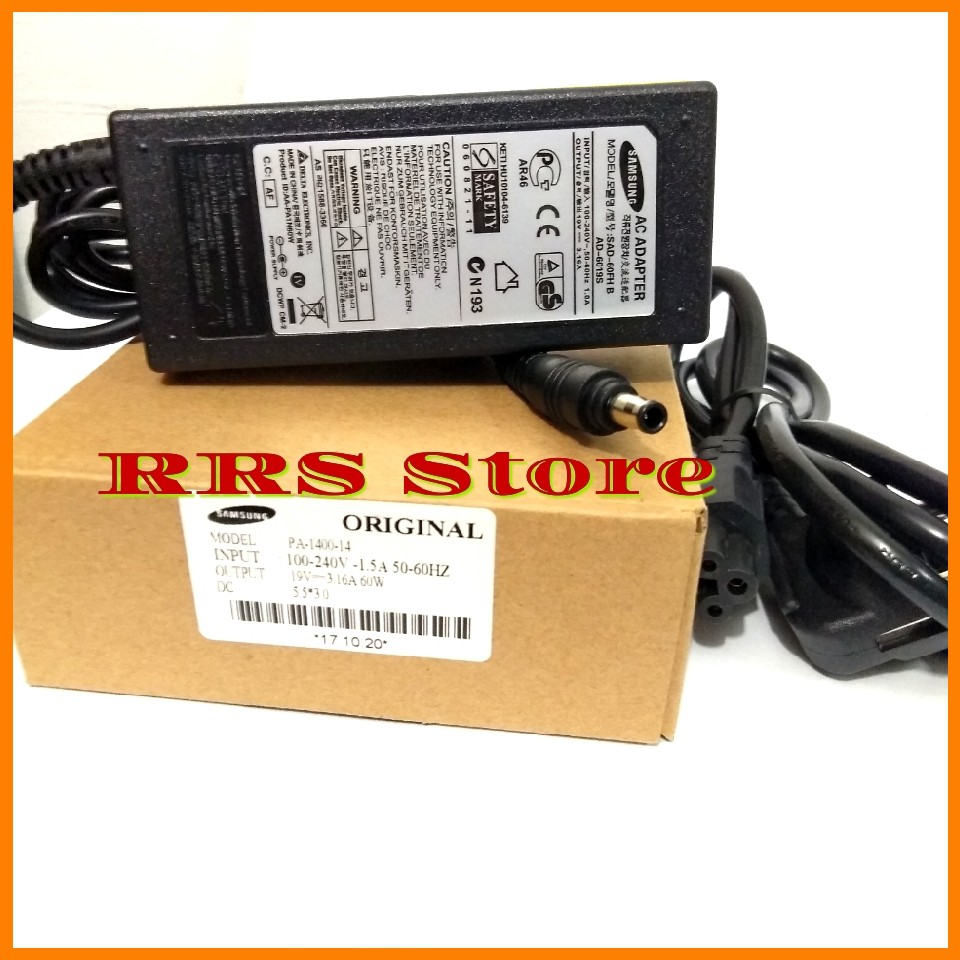 Adaptor charger samsung 19v 3.16A DC :5.5*3.0 MM NP270 NP275 NP 355 R710 R60 R510 R50 R45 R40 R25 R23 R20 R19 R18  Q70 Q68 Q45 Q43 Q40 Q35 Q310 Q30 Q1UP-XP Q1U-XP  X460 X360 X15 X10 X06 X053 X11 VM600