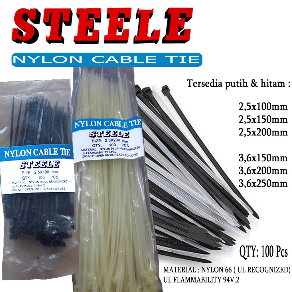 

Cable Ties Steele 2.5 mm panjang 10 cm kabel tis pengikat kabel murah
