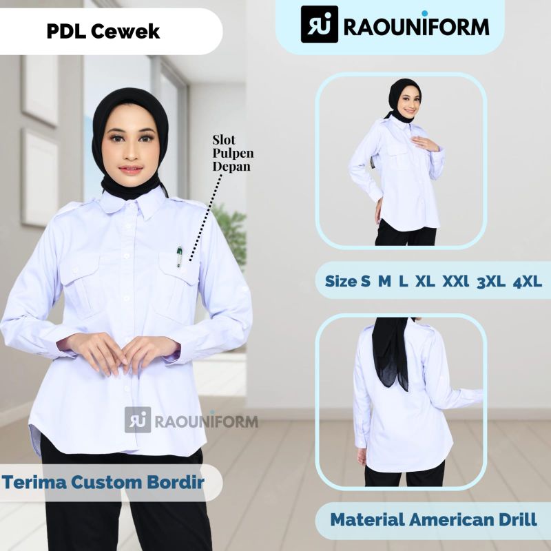 pakaian Seragam perempuan/uniform putih tangan panjang/baju dinas putih PDL wanita murah terbaru