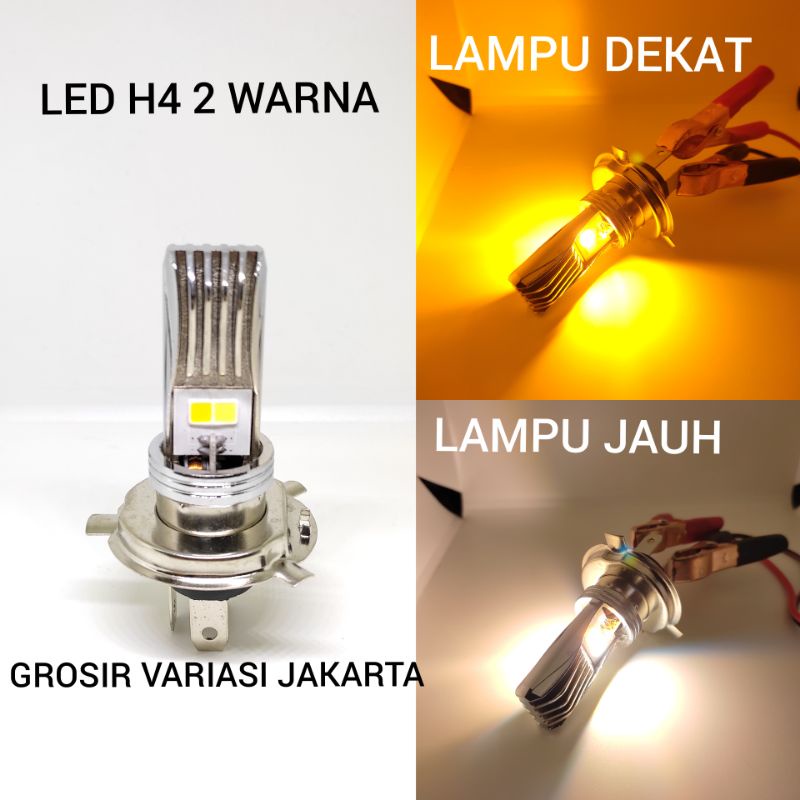 lampu utama led h4 2 warna putih kuning lampu depan motor mobil grade a tembus kabut hujan ac dc