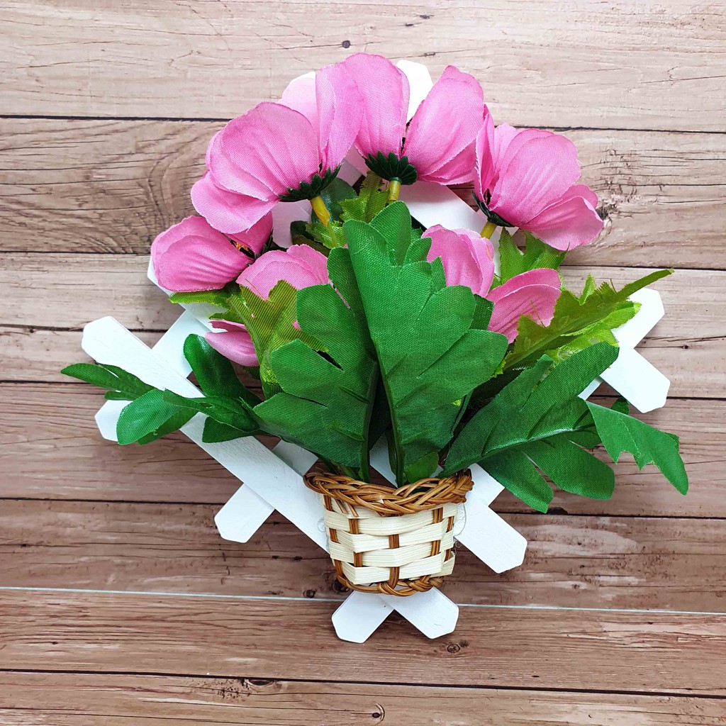 Hiasan Bunga Gantung 17cm x 17cm/ Bunga Plastik/  Bunga Artificial/ Bunga Palsu-Pink