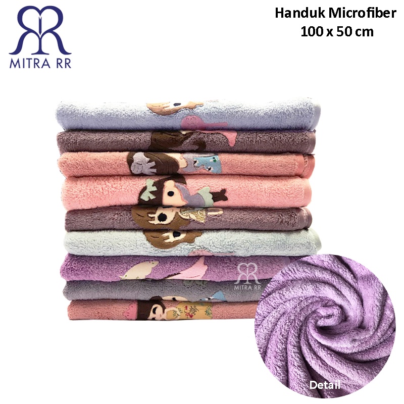 Handuk Mandi Microfiber Tanggung 50x100cm Microfibre Quick Dry Bordir Girls Animal