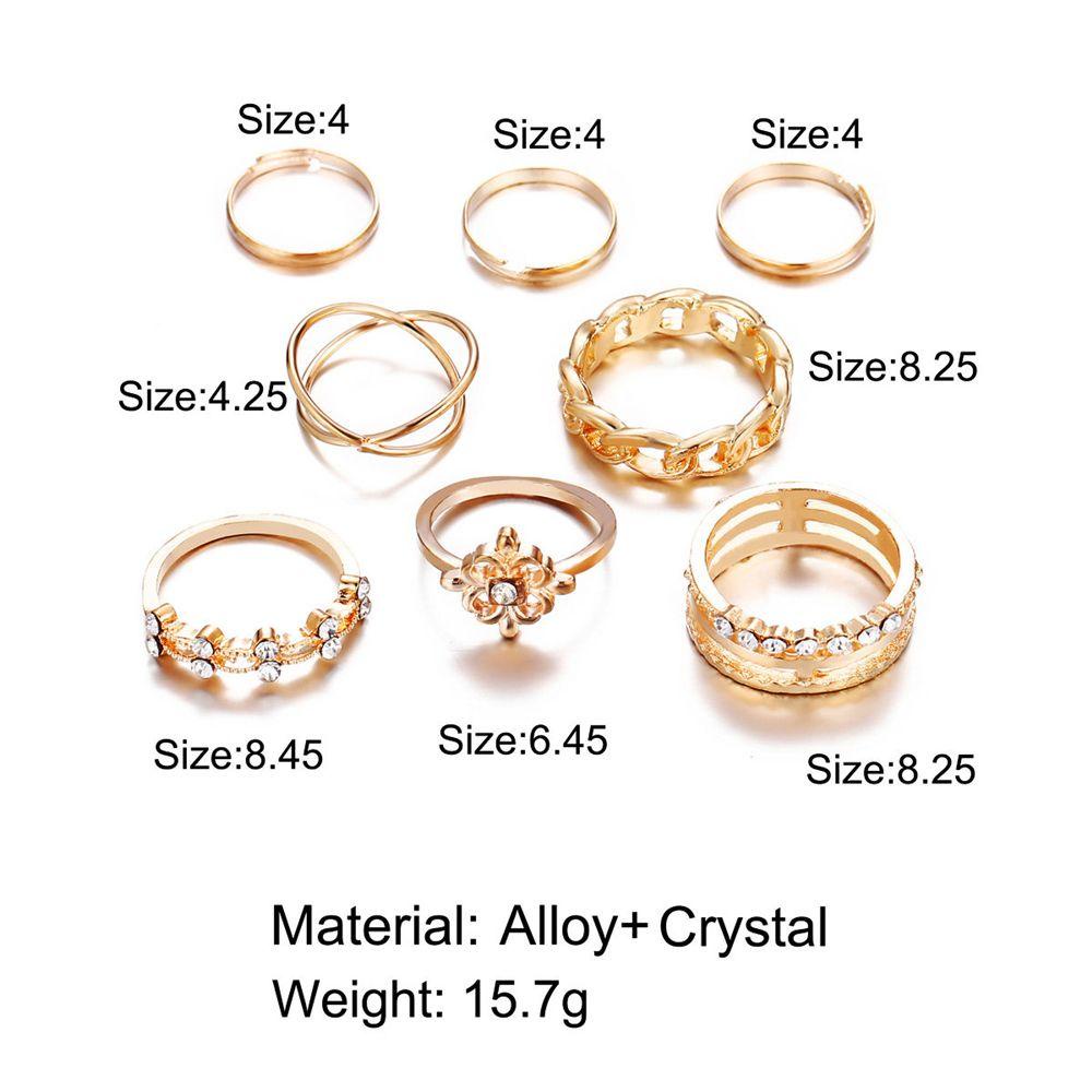 Lily 8pcs/set Cincin Hadiah Perempuan Wanita Jari Cincin Kristal Vintage