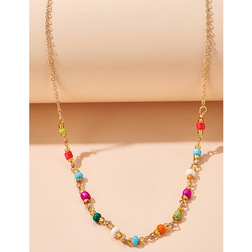 LRC Kalung Fashion Gold Colored Rice Bead Single Layer W77171