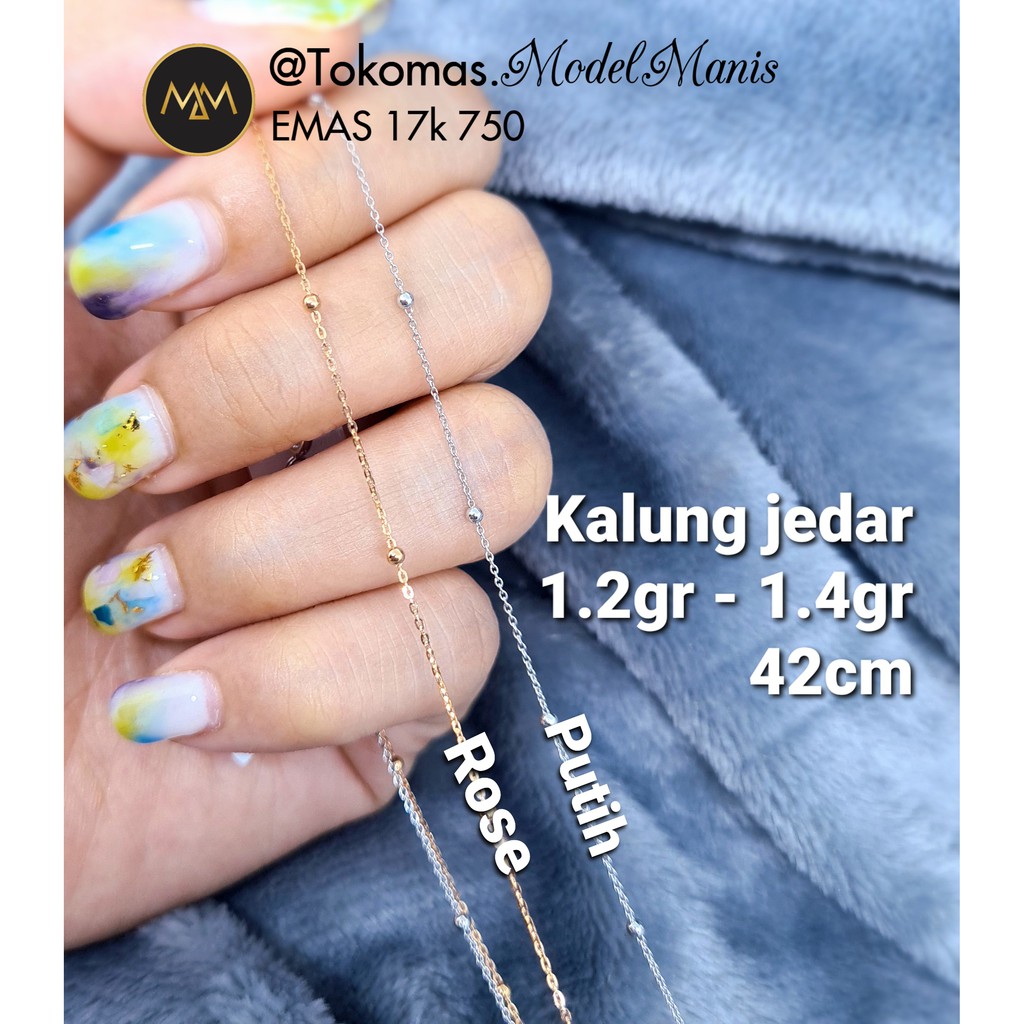 Kalung Jedar emas putih dan rosegold 750