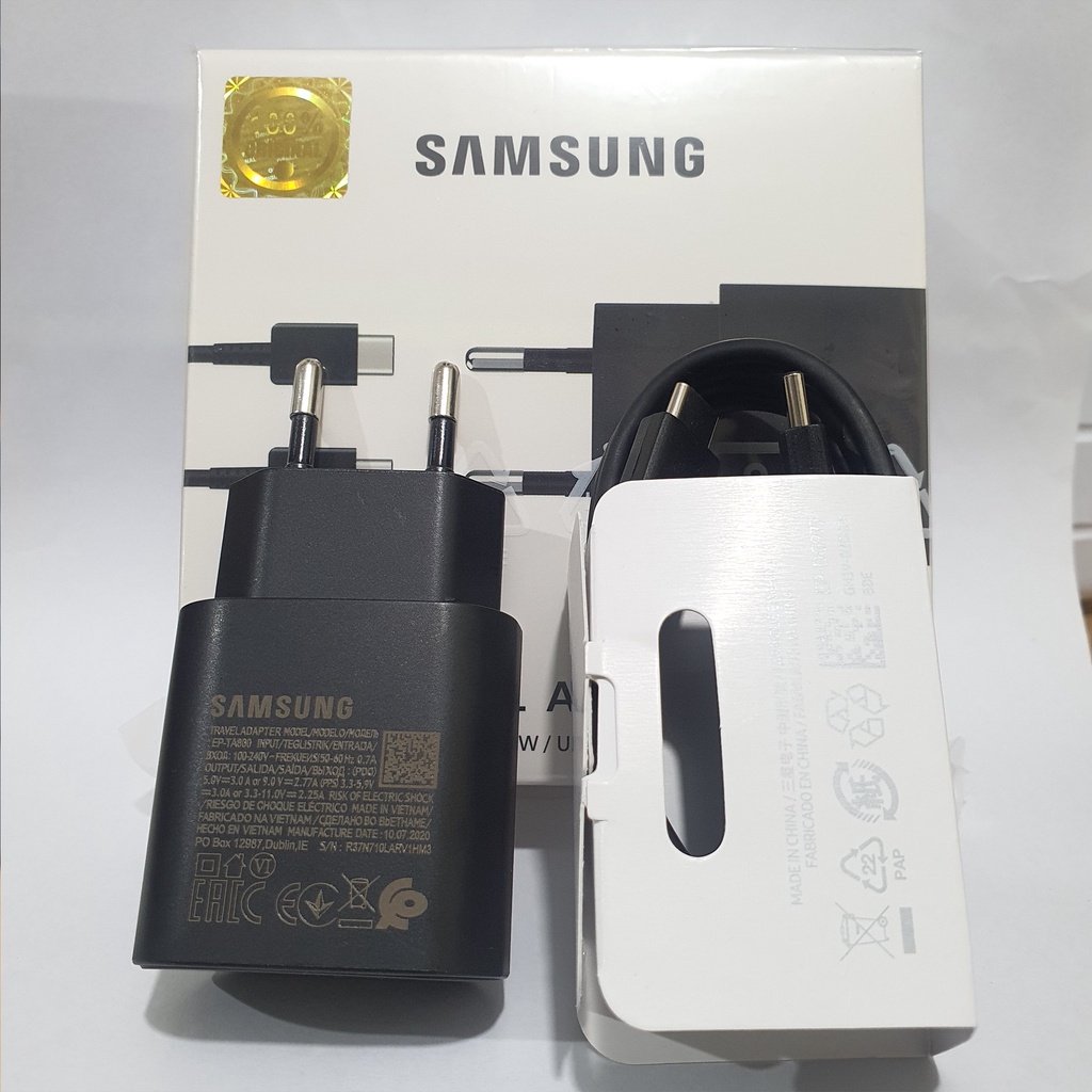 Charger Samsung 100% Original 15W 25W or 45W C to C Galaxy Note 10+ / Note 10 Lite / Note 20 Ultra / A71 / A72 / A80 / A90 Original 100%