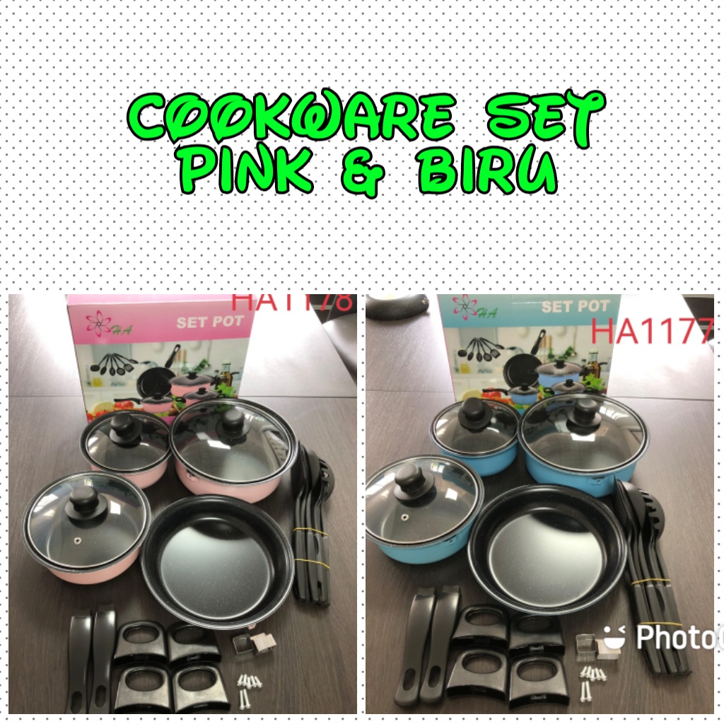 Panci set 13 pcs Marble/Cookware set 13 pcs/Panci Kekinian/PINK dan biru