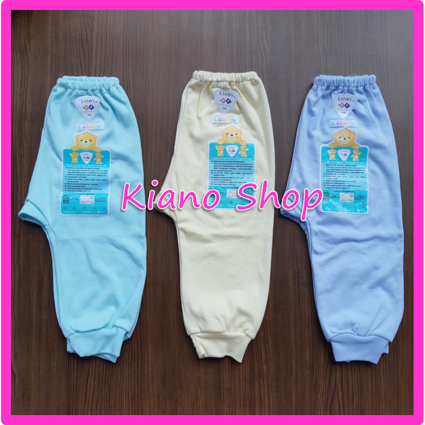 BAJU BAYI BARU LAHIR NEWBORN LIBBY CELANA PANJANG PAMPERS BUKA KAKI LIBBY POLOS HIJAU KUNINGBIRU SNI