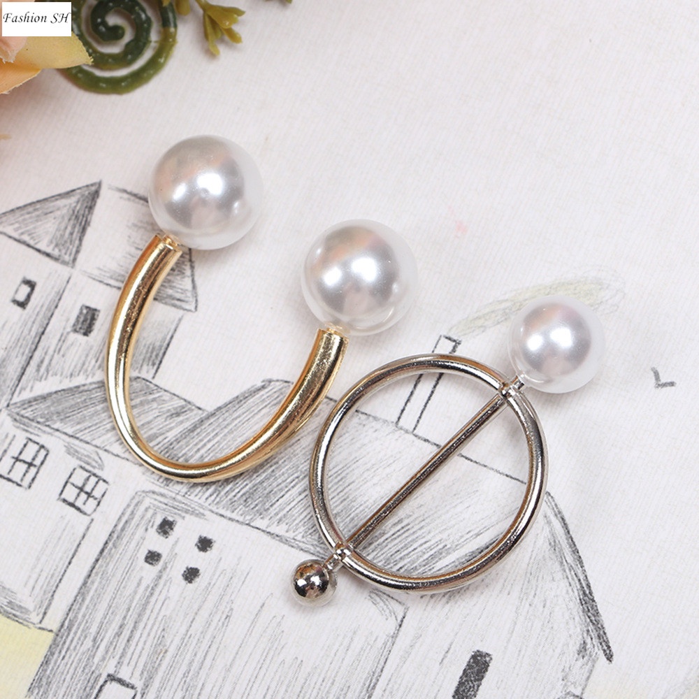 Alloy Lady Girl Pearl Round Circle Scarf Ring Scarf Belt Buckle Silk Buckle Clip M40013