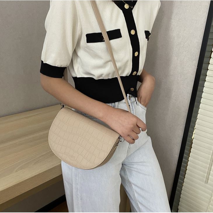 Retaily RY1420 Tas Mini Perempuan Korean Style Fashion Wanita Lilac Croco Motif Slingbag Woman