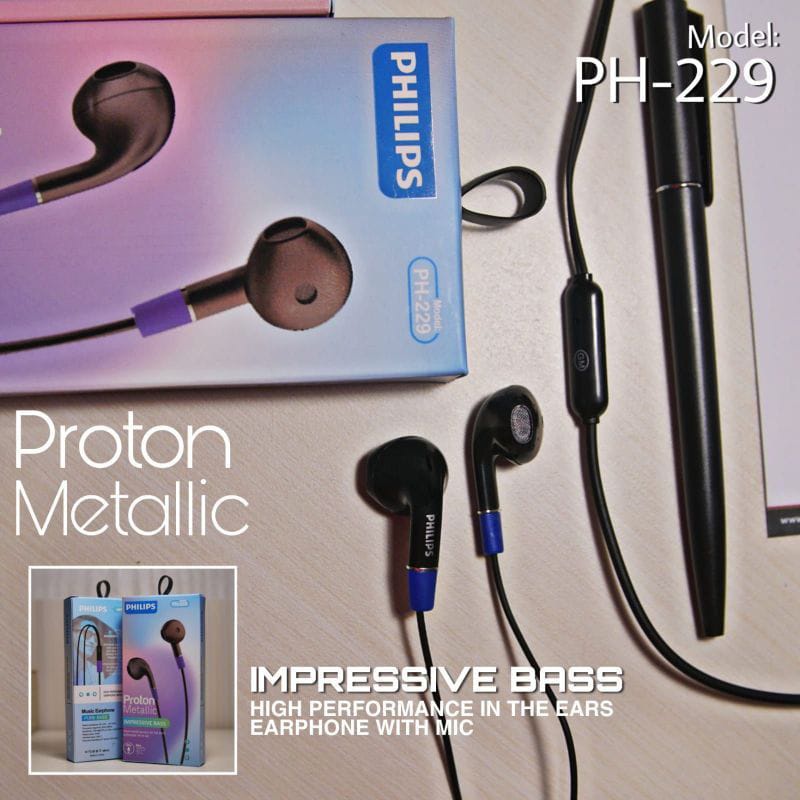 Hf Handsfree Headset PHILIPS PH-229 Proton Metalic Impressive Bass