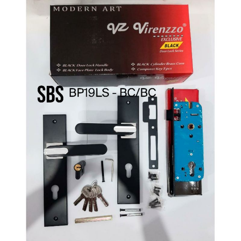 HANDLE KUNCI PINTU SET BESAR VIRENZZO BLACK SERIES BP19LS -BC/BC