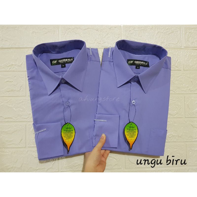 KEMEJA PRIA GREENFALO - KEMEJA POLOS LENGAN PANJANG PRIA WARNA UNGU BIRU