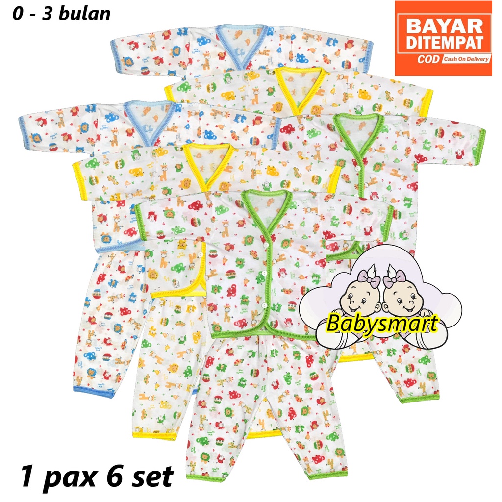 Babysmart - 6 SET Setelan Baju Bayi Panjang+Celana Panjang Motif TABUR umur 0-3 bulan/baju anak laki-laki/perempuan