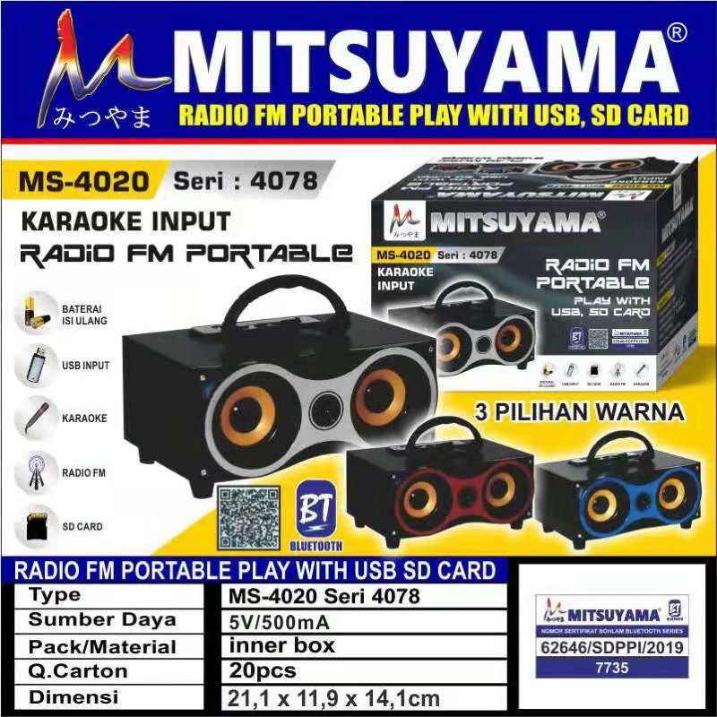 Speaker Terbaik Mitsuyama MS-4020 bisa radio usb dan memori - speaker portable mitsuyama 4020