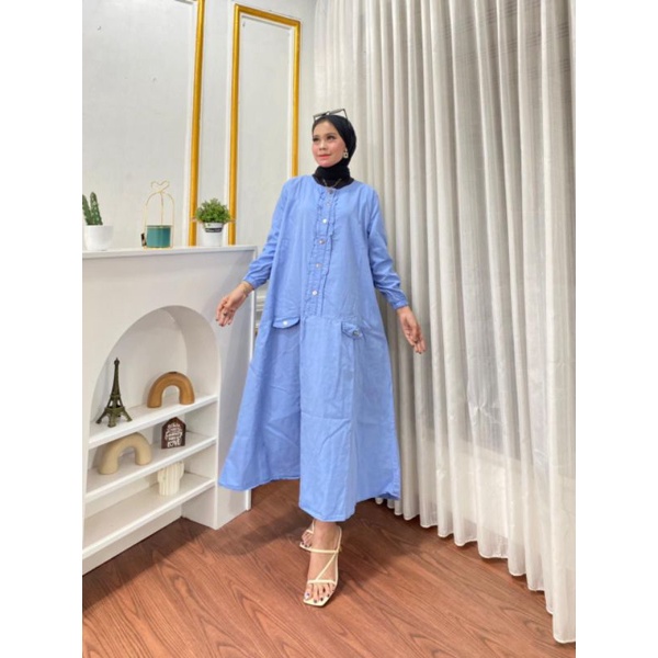 Baju Gamis Dewasa Jeans Jins Denim Wanita Terbaru