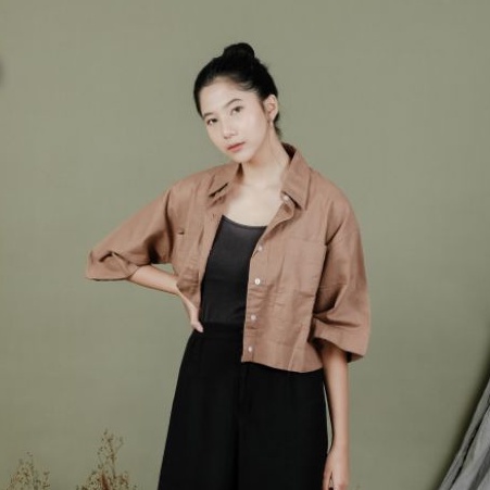 Kemeja Crop Linen oversize Kemeja Shirt Linen Outer Crop Linen