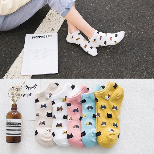  kaos  kaki Wanita  lucu  kartun kucing kaus kaki pendek socks 