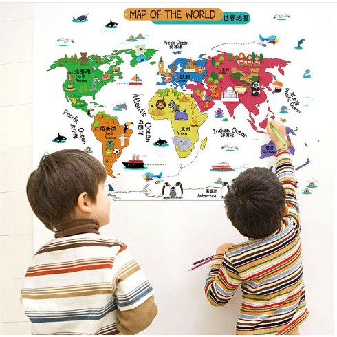 Wall Sticker 60x90 Peta Dunia Aneka Warna SK9032 Sticker Dinding