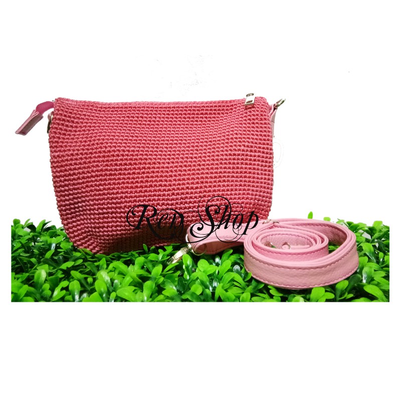 Ren Shop Tas Rajut Selempang Tripel - Baby Pink