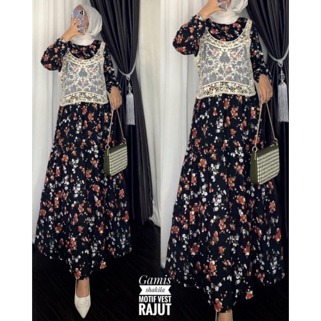 Gamis syakila motif vest rajut