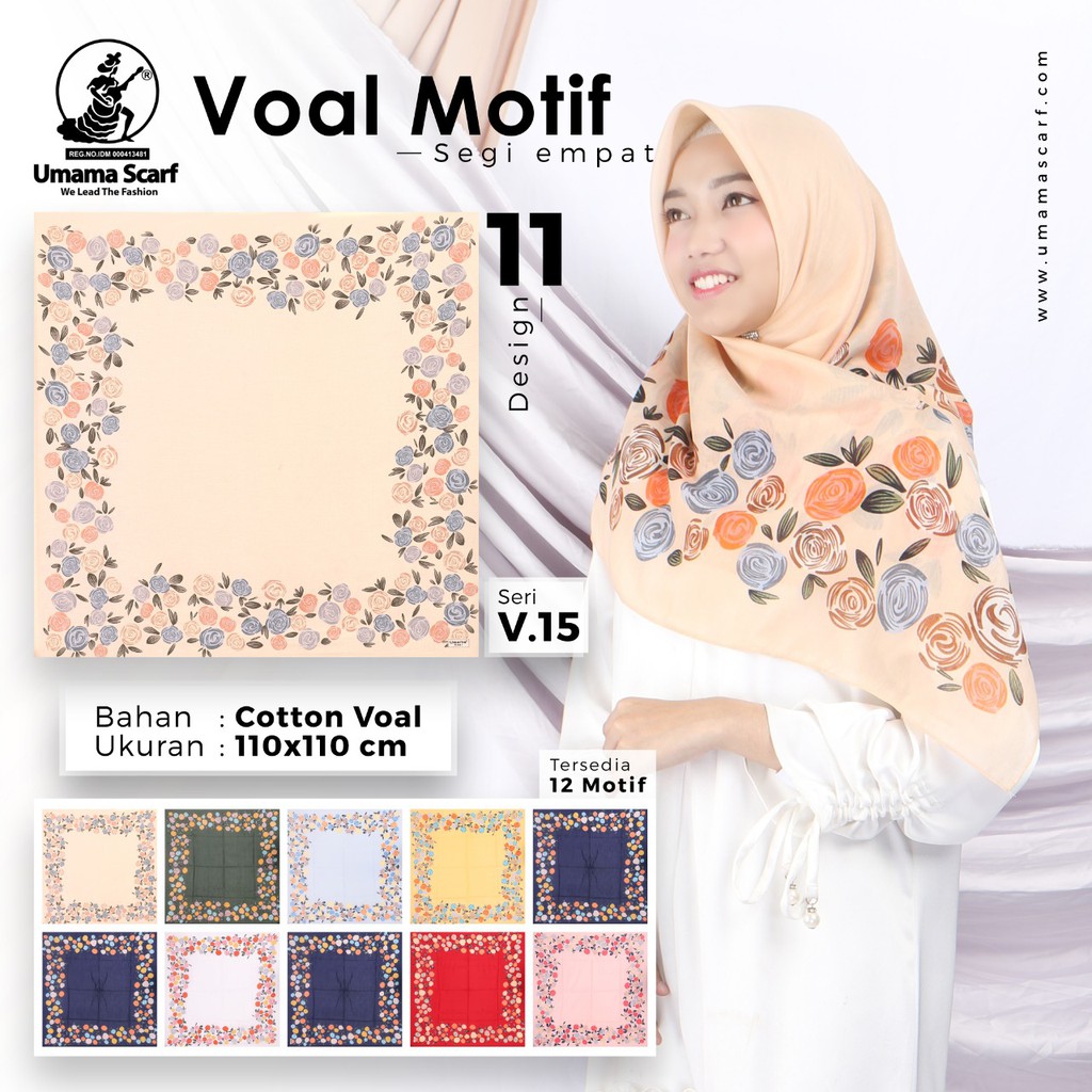 Grosir 10 Pcs Hijab Segi Empat Voal Motif 11 Bahan Cotton Voal - By Umama