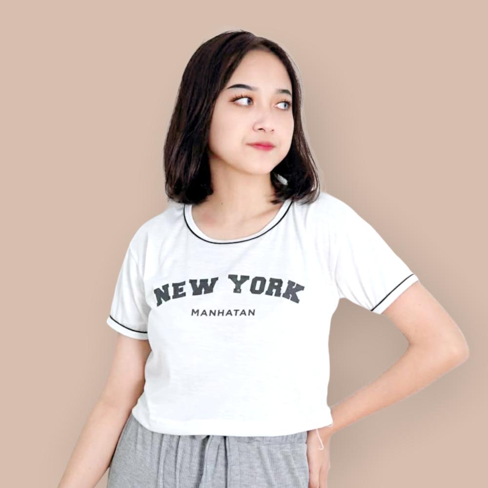 Tq88indonesia Fashion Baju Crop Kaos Wanita Terbaru / LIST CROP NEWYORK / Busana Santai Cewek / Ootd